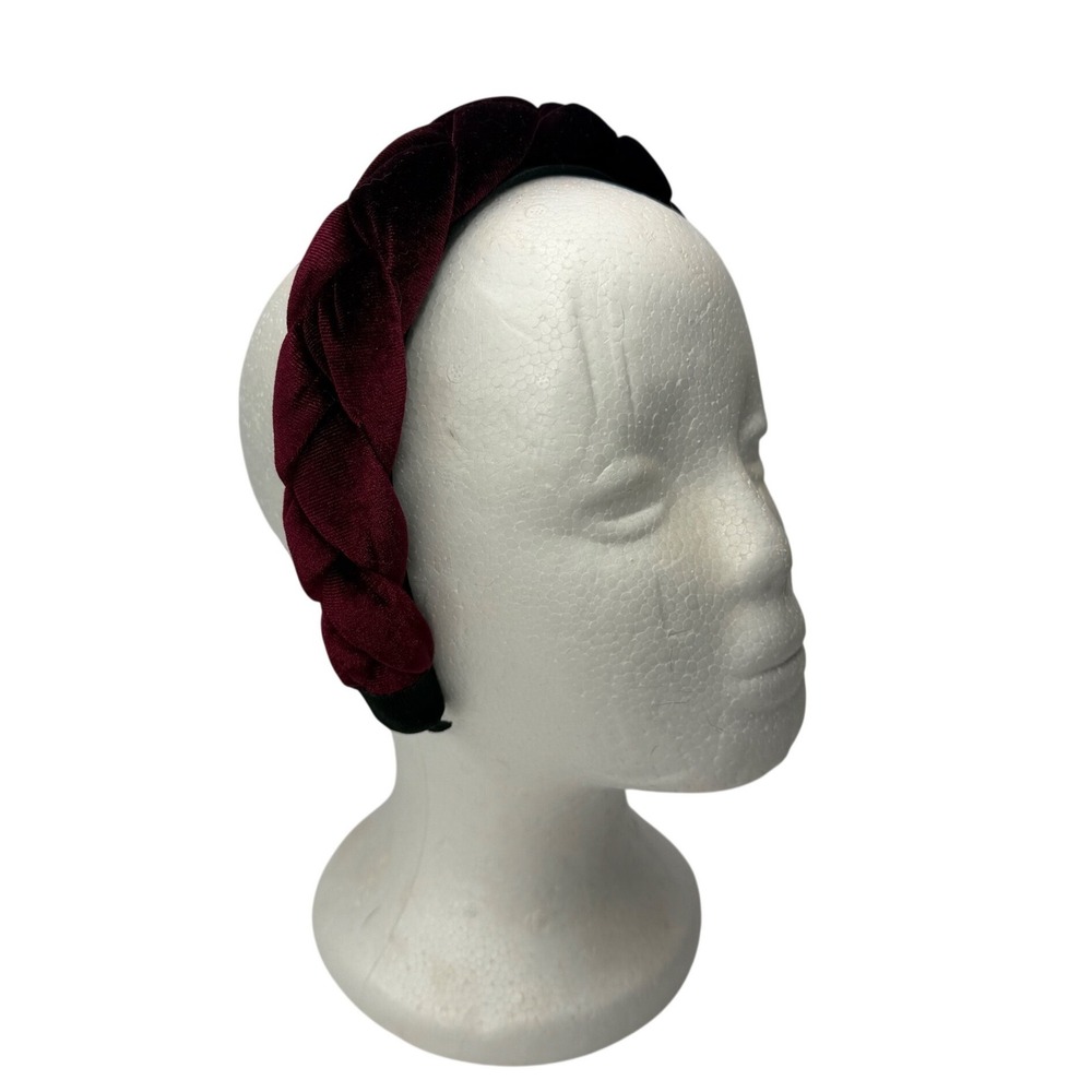 Burgundy Braided Velvet Padded Headband Womens Wide Hair Accessory‎ Wine Red